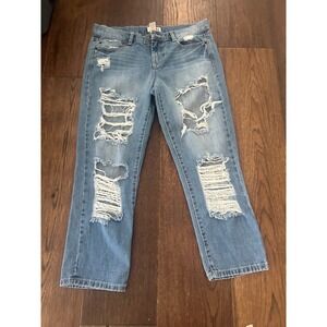 Y2K Mudd Distressed Ripped Boyfriend Jeans Light Wash Denim Size 5 Distressed